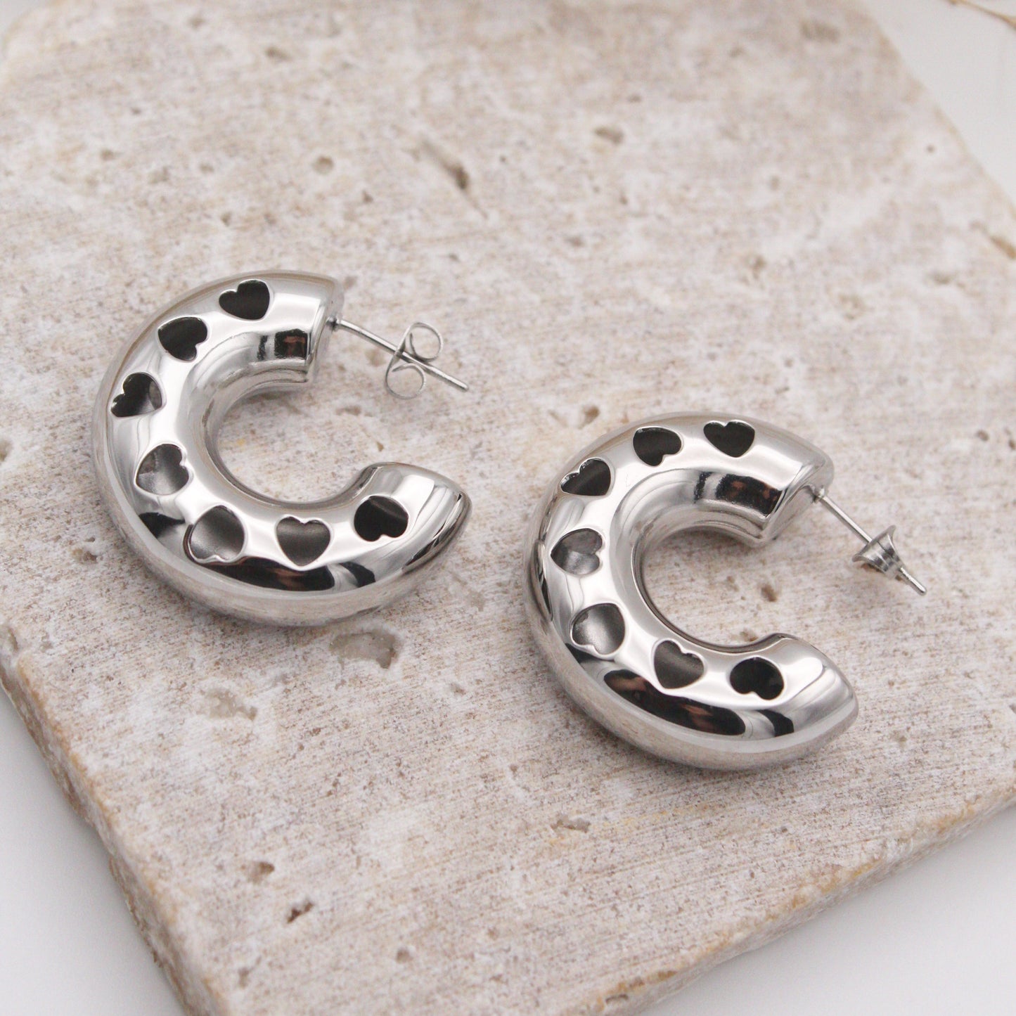 Coralia Chunky Hoop Earrings - Silver