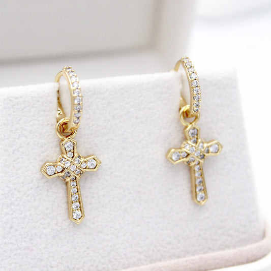 Theodora Cross Huggie Earrings