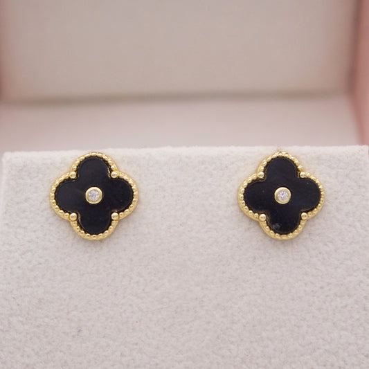 Suzette Clover Stud Earrings - Negro