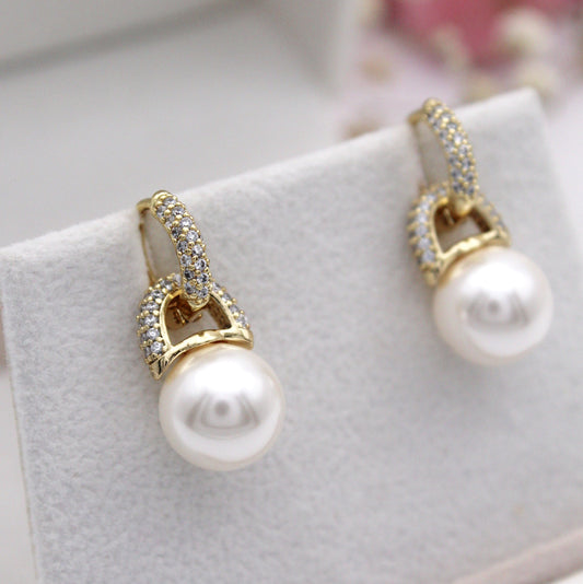 Dalina Pearl Huggie Earrings