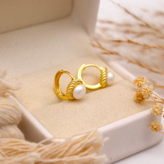 Tiny Pearl Huggie Earrings