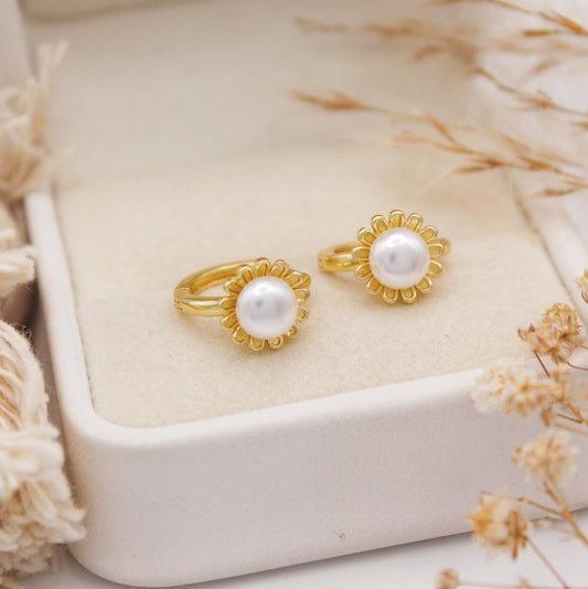Sunny Pearl Huggie Earrings